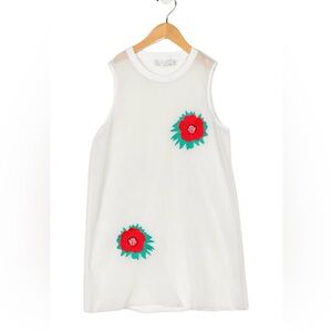 Stella McCartney White Tank Top with Red Floral Embroidery 3 Years Mesh Dress